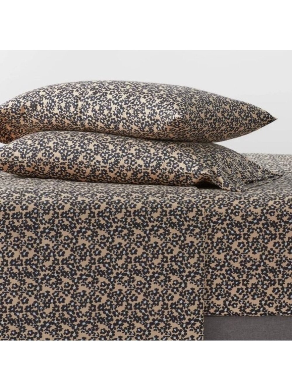 Room Essentials FULL Sheet Set Microfiber Floral Neutral Tan Black White